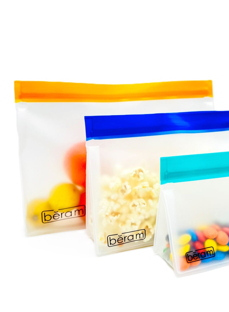 Beram Reusable Food Storage Bags, Reusable Sandwich Bags, Preserving Food Container, Peva Pouches, Food Storage Set, Cooking, Lunch, Snack, Baby Food Prep, Freezer Bags, Standing Ziplock Bags, Travel Bags - Image 2