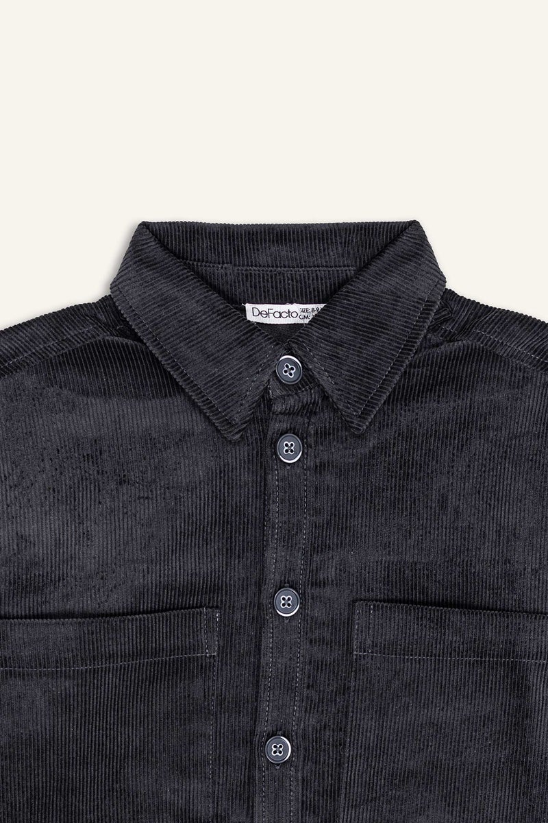 DeFacto Grey Boy Boy Oversize Polo Collar Velvet Shirt Casual - Image 2