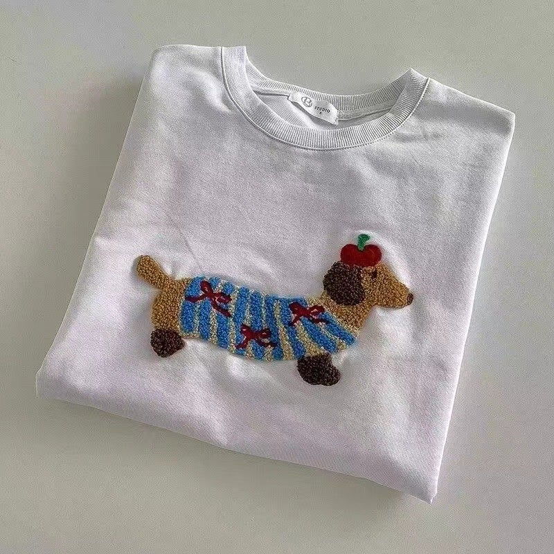 Summer Puppy Embroidery Shoulder Short-Sleeved T-Shirt Women'S New Design All-Match Casual Small Loose Elegant - Image 1