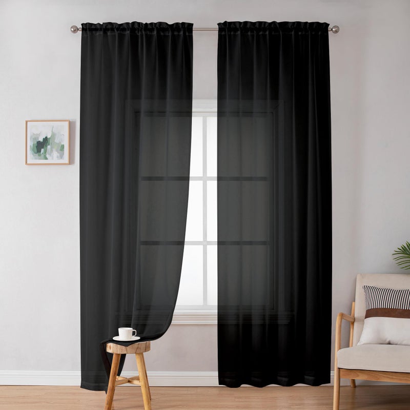 Simplebrand Black Sheer Curtains 72 Inches Long 2 Panels for Living Room Rod Pockets Airy Window Treatments Voile Sheer Black Curtains Panels Lightweight for Front Back Patio Glass Door 42 Width
