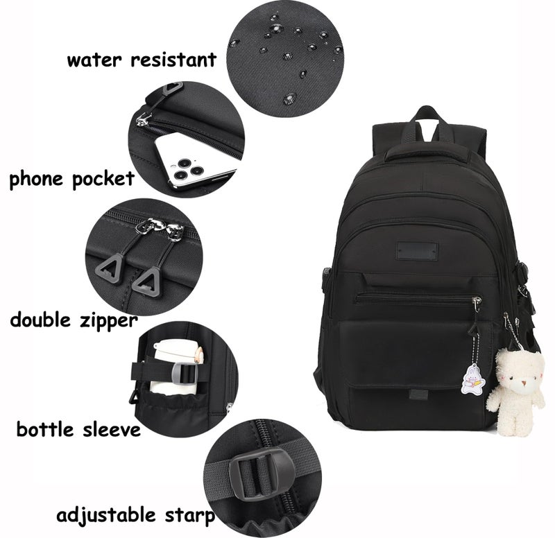 Xfopz Girls Backpack for College High Middle School Student, Cute Aesthetic Bookbag for Teens Women with Accessories, Waterproof Multi-Pocket Kawaii Laptop Bag for Student (Grey) - Image 5