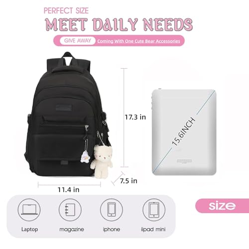 Xfopz Girls Backpack for College High Middle School Student, Cute Aesthetic Bookbag for Teens Women with Accessories, Waterproof Multi-Pocket Kawaii Laptop Bag for Student (Grey) - Image 3