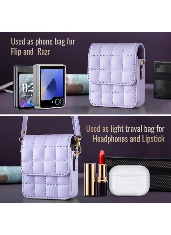 Generic - For Samsung ZFLIP 6 Phone Case For Huawei Nova Flip OPPO Moto Folding Machine Messenger Bag-Color:Violet-Applicable Models:OPPO Find N3 Flip/N2 Flip - Image 1