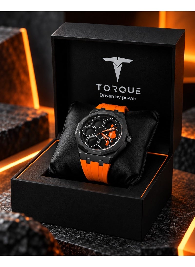 VOGUE VENUE TORQUE SERIES LUXUARY CAR SPINNER WHEEL WATCHES WITH ORANGE STRAP BY VOGUE VENUE - Image 1