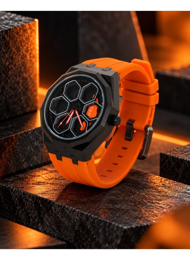 VOGUE VENUE TORQUE SERIES LUXUARY CAR SPINNER WHEEL WATCHES WITH ORANGE STRAP BY VOGUE VENUE - Image 2