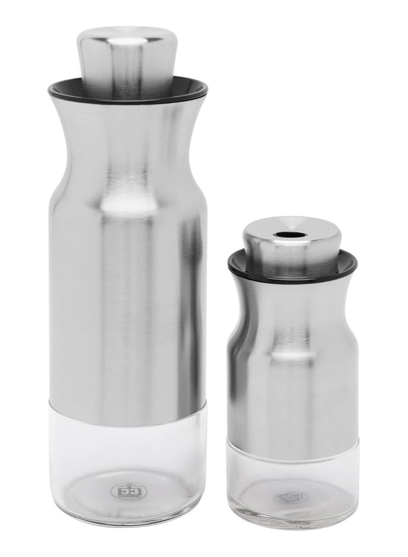 Olive Oil Dispenser Bottle Set 370ml & Pepper & Salt Dispenser 130ml with Stainless Steel Outer Body | Oil Dispenser Bottle for Kitchen & Restaurant | Food & Oil Dispenser Dispenser - Image 1