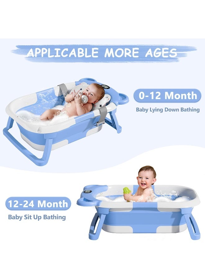 MoreFeel Collapsible Baby Bathtub for Newborn with Thermometer & 1 Hooded Towel & 1 Soft Floating Cushion - Image 4