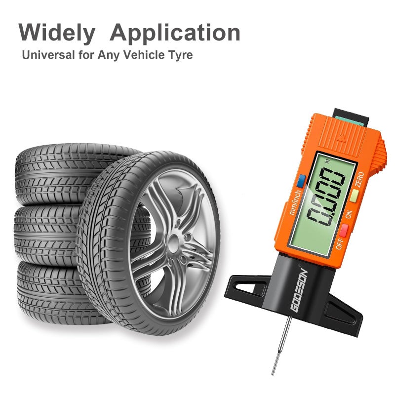 GODESON Tire Tread Depth Gauge,Digital Tire Tread Depth Gauge with Color-Coded Bar,Tread Depth Gauge in 1 Inch/25.4 mm,Tire Depth Gauge with Large LCD Display Suitable for All Vehicle Tires-Orange - Image 4