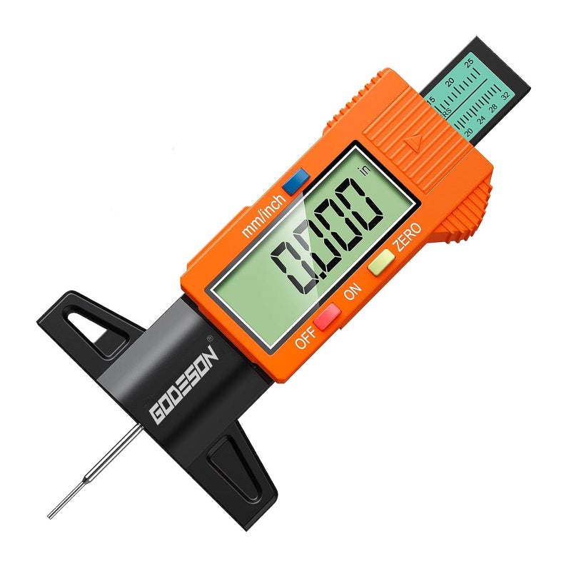 GODESON Tire Tread Depth Gauge,Digital Tire Tread Depth Gauge with Color-Coded Bar,Tread Depth Gauge in 1 Inch/25.4 mm,Tire Depth Gauge with Large LCD Display Suitable for All Vehicle Tires-Orange - Image 1