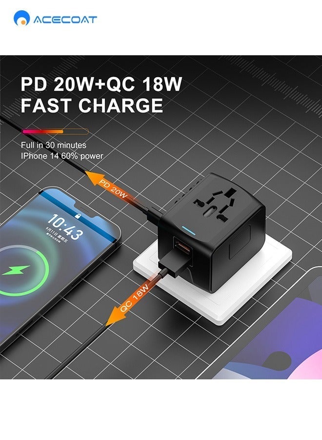 HOMESTAR Universal Travel Adapter, International Plug Adapter with 2 USB-A & 1 USB-C Ports, Power Worldwide, All-in-One Wall Charger for USA EU UK AUS Black - Image 3