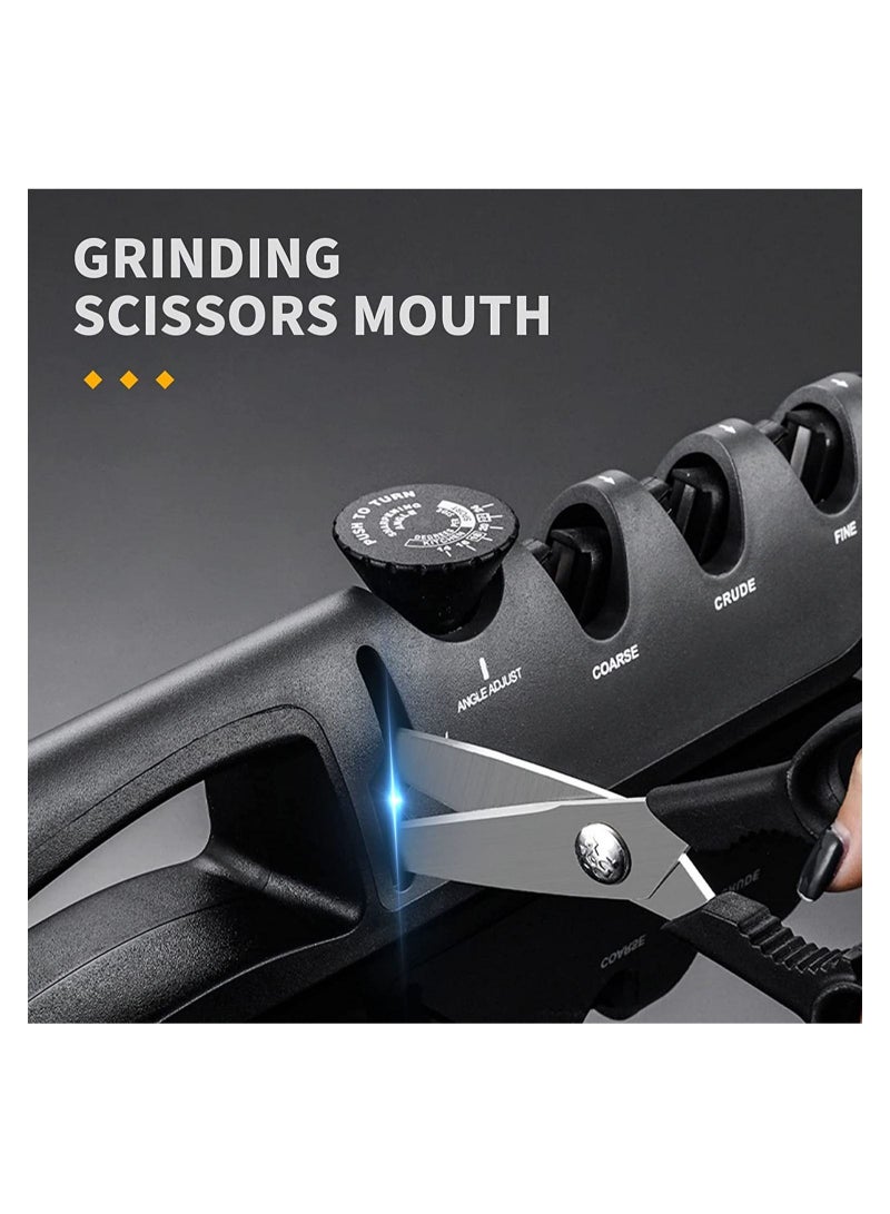 Knife Sharpener 4-in-1Knife Sharpener With Scissor Sharpener- 6 Steps Adjustable Knife Sharpener Professional Blade Star - Ergonomic Knife Sharpening - Black  - Image 4