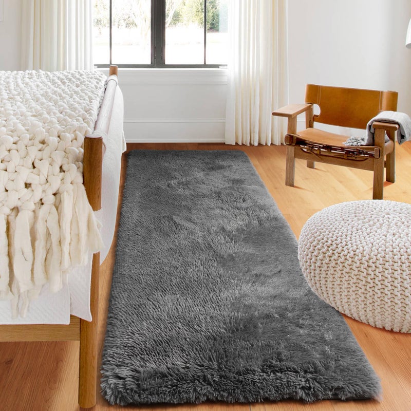 ONASAR 2x6 Grey Runner Rugs for Bedroom Living Room, Fluffy Bedside Hallway Throw Area Rug, Gray Ultra Soft Plush Furry Floor Carpet Mat for Nursery Kids Dorm Closet Home Decor Aesthetic - Image 1