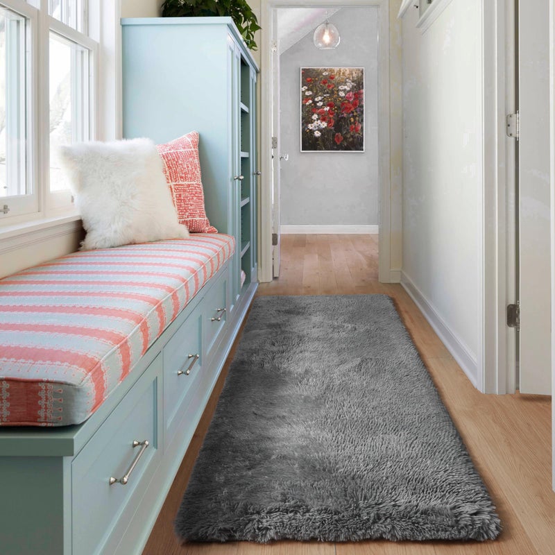ONASAR 2x6 Grey Runner Rugs for Bedroom Living Room, Fluffy Bedside Hallway Throw Area Rug, Gray Ultra Soft Plush Furry Floor Carpet Mat for Nursery Kids Dorm Closet Home Decor Aesthetic - Image 4
