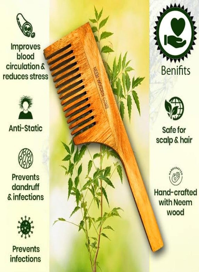 BlackLaoban Handmade Wooden Combs Big Size Kacchi Neem Wood Comb Set - Neem Comb Combo For Men & Women Hair Growth - Pack of 2 - Anti Dandruff, Detangling Hair Fall Control Kanghi Wide Tooth & Large Tooth - Image 3