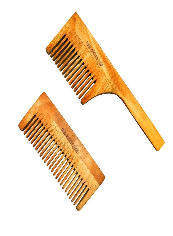 BlackLaoban Handmade Wooden Combs Big Size Kacchi Neem Wood Comb Set - Neem Comb Combo For Men & Women Hair Growth - Pack of 2 - Anti Dandruff, Detangling Hair Fall Control Kanghi Wide Tooth & Large Tooth - Image 5