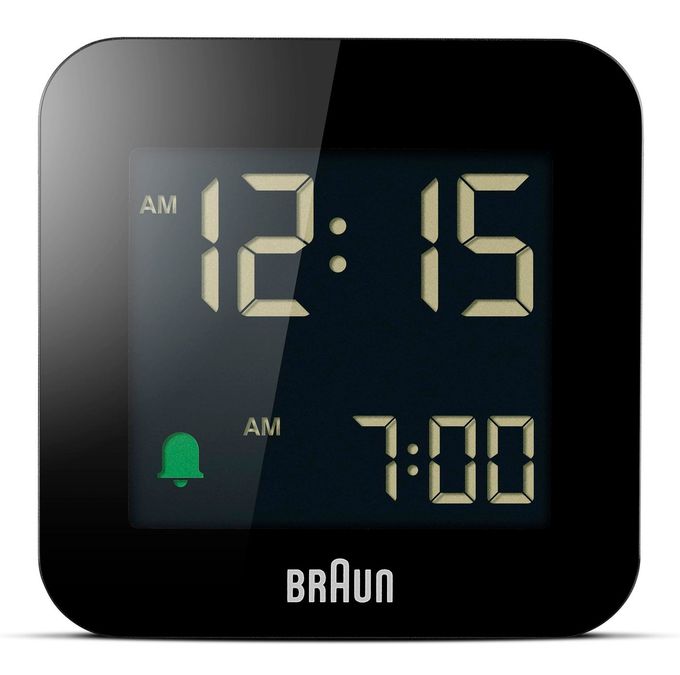BRAUN Digital Travel Alarm Clock with Snooze, Compact Size, Negative LCD Display, Quick Set, Crescendo Beep Alarm in Black, Model BC08B (1-Pack) - Image 1