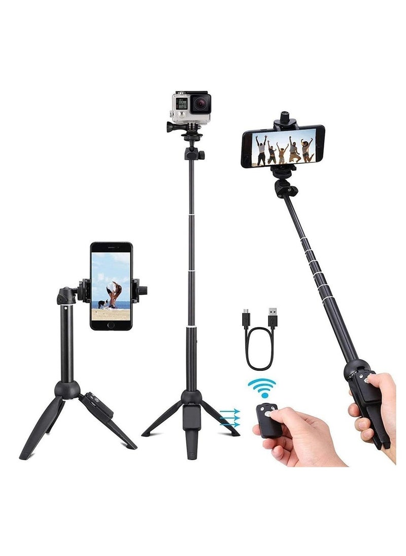 Selfie Stick For Phone Size 4 5-6 2Inch Extendable Selfie Stick Tripod With Bluetooth Wireless Remote Phone Holder (YT9928 Black)