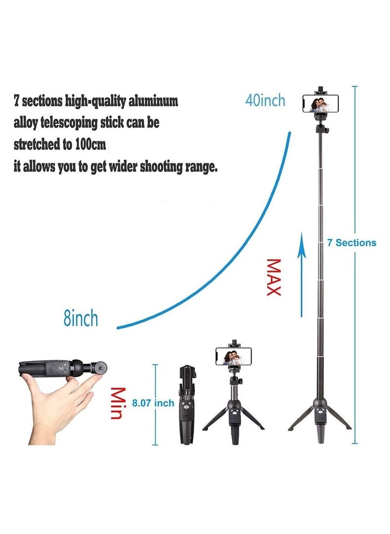 Selfie Stick For Phone Size 4 5-6 2Inch Extendable Selfie Stick Tripod With Bluetooth Wireless Remote Phone Holder (YT9928 Black)