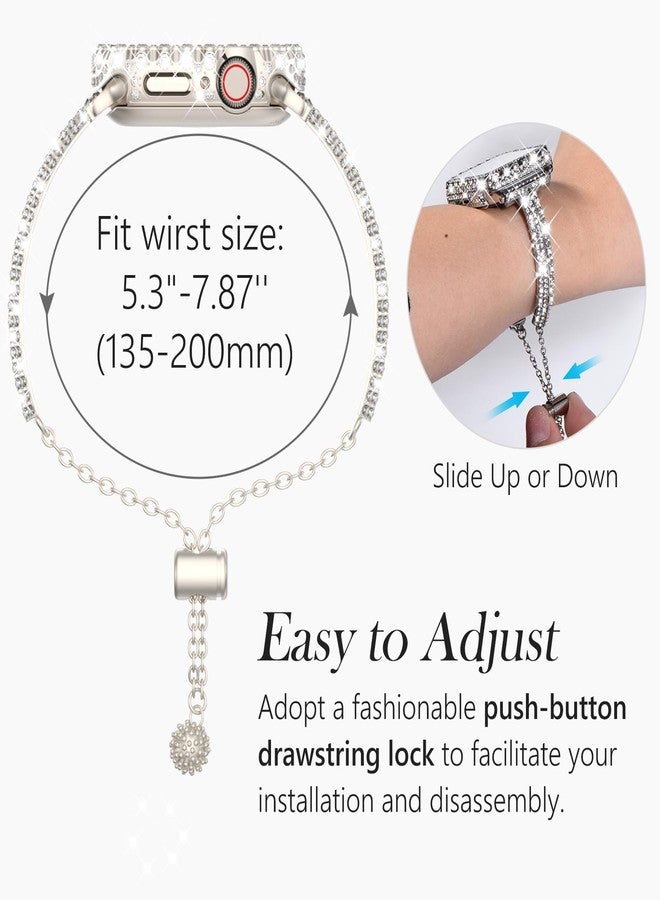 Wingle Bling Band for Apple Watch Bands Women 40mm SE 3/2/1 Series 6 5 4, Diamond Rhinestone Metal Jewelry Bracelet Band with 2 in 1 Waterproof Glitter Case Lace Edge Cover Screen Protector, Starlight - Image 4