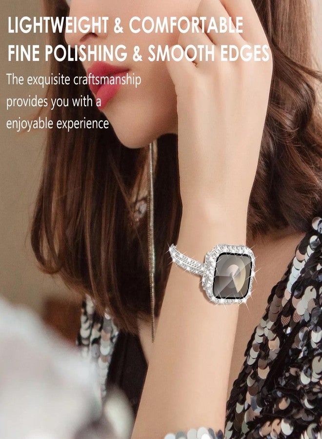 Wingle Bling Band for Apple Watch Bands Women 40mm SE 3/2/1 Series 6 5 4, Diamond Rhinestone Metal Jewelry Bracelet Band with 2 in 1 Waterproof Glitter Case Lace Edge Cover Screen Protector, Starlight - Image 5