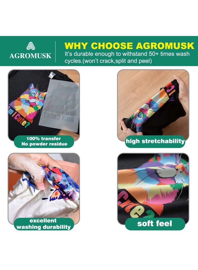Agromusk فيلم نقل DTF (8.3" × 11.7") 20 ورقة PET ورق نقل حراري مباشر إلى الفيلم لجميع طابعات DTF و DTG، فيلم DTF غير لامع للتصوير على الأقمشة السوداء والبيضاء والفاتحة والداكنة، تي شيرت - Image 4