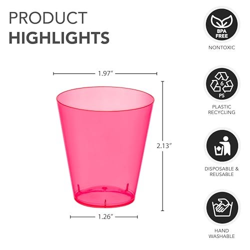 Party Essentials Hard Plastic 2-Ounce Shot/Shooter Glasses, Neon Pink, 50 Count - Image 2