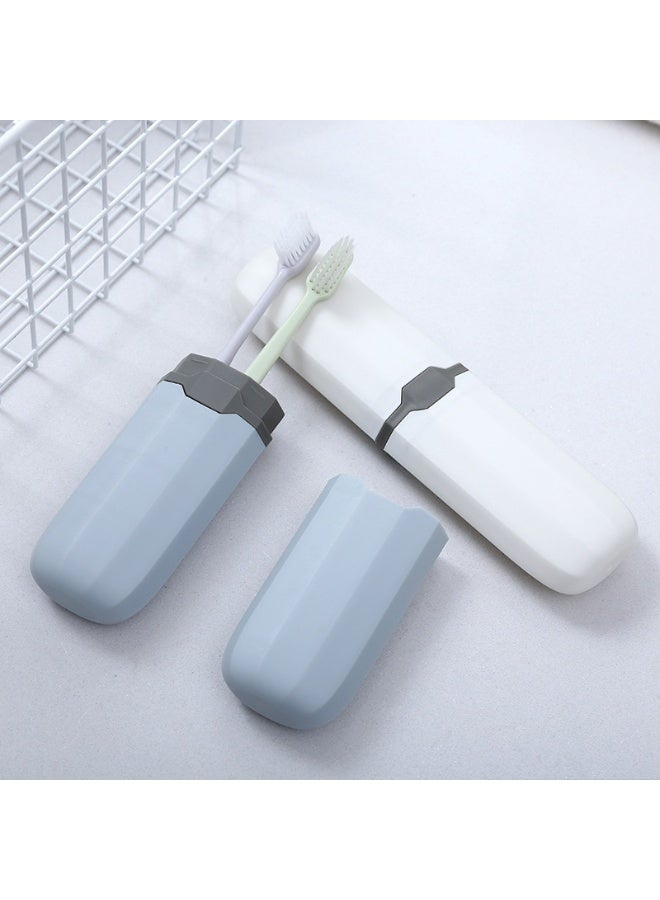 Portable Toothbrush Case 2Pcs Set (White + Light Blue), Travel Dust-Proof Holder, Multi-Use for Utensils & Stationery - Image 3