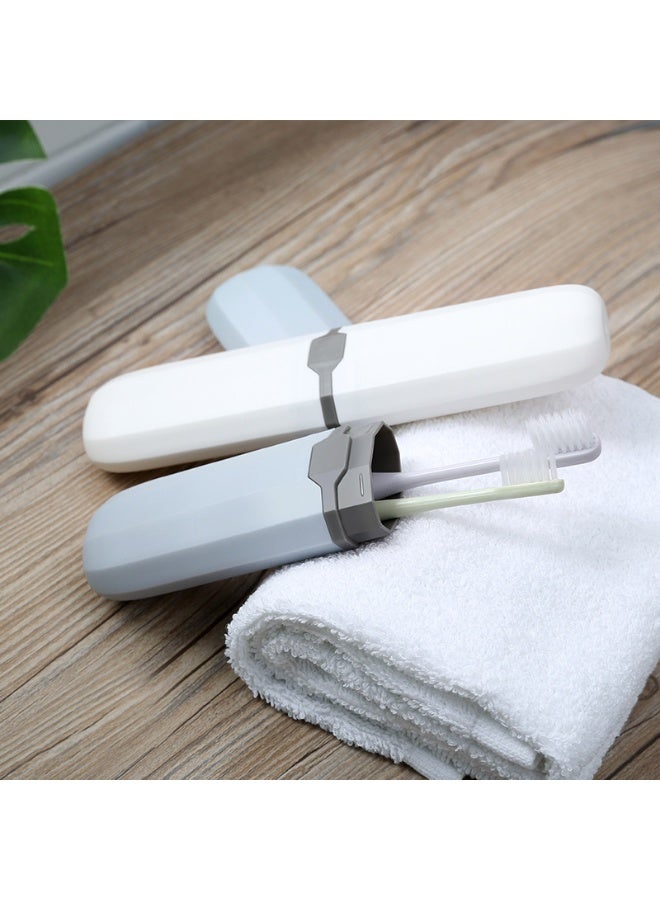 Portable Toothbrush Case 2Pcs Set (White + Light Blue), Travel Dust-Proof Holder, Multi-Use for Utensils & Stationery - Image 2