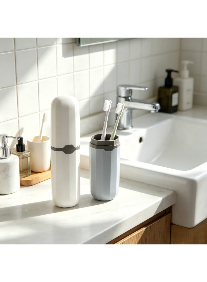 Portable Toothbrush Case 2Pcs Set (White + Light Blue), Travel Dust-Proof Holder, Multi-Use for Utensils & Stationery - Image 4