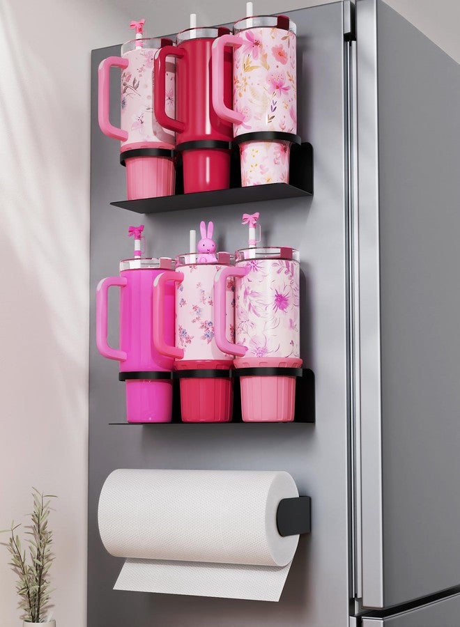 DELITON 2 Pack Magnetic Stanley Cup Holder - Water Bottle Organizer for Stanley 30&40 oz Tumbler & 1 Pack Magnet Paper Towel Holder Without Drilling, Black Kitchen Storage Rack - Image 1