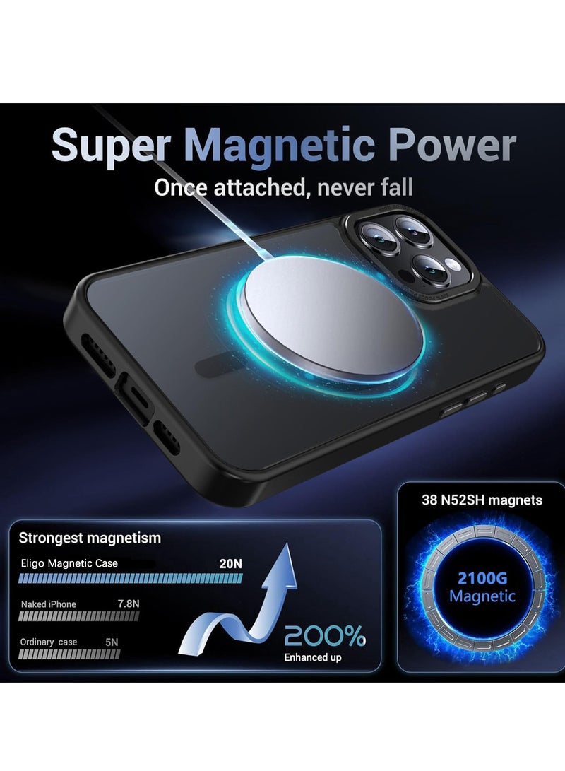 Concretization iPhone 16 Pro MagSafe Case Magnetic Back Cover,【Full Shockproof Protection】Translucent Matte Back, Slim Phone Cover with Strong Magnet for Apple 16 Pro (2024)(Black) - Image 3