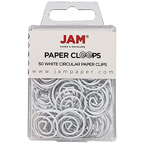 JAM PAPER Circular Paper Clips - Round Paperclips - White - 50/Pack - Image 1