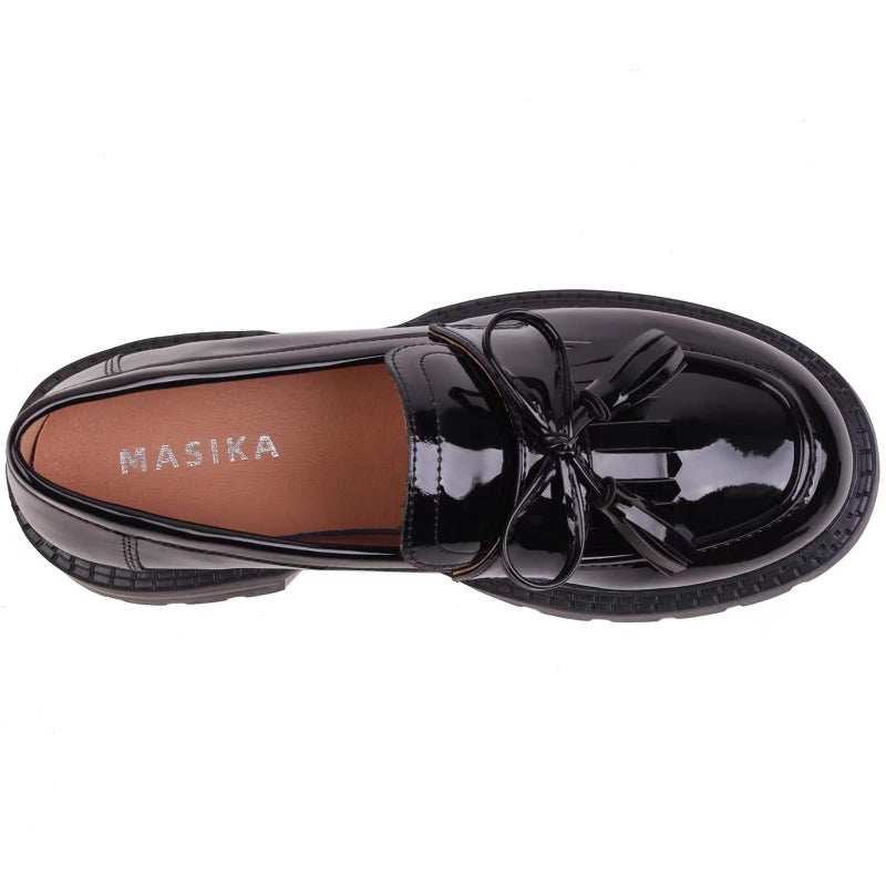 Masika British Style Women's Fashion Loafers, Patent Leather Tassel Loafers, Black Thick-Soled Loafers, Slip-on Thick-Soled Loafers, Simple Casual Flat Shoes,002black,size7.5â€¦ - Image 4