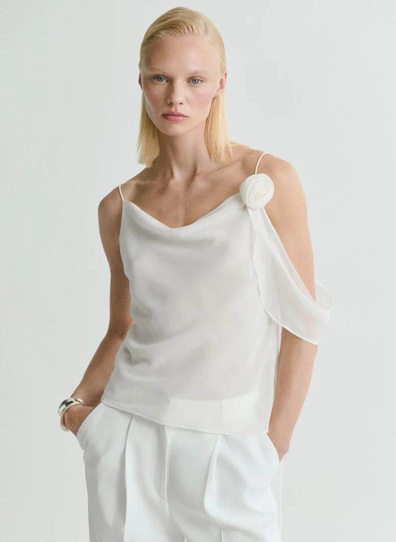 MANGO Draped Top With Flower Detail