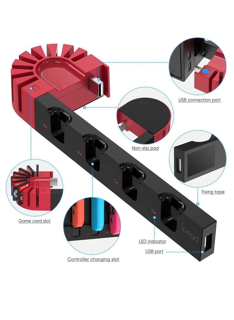 KASTWAVE Charging Dock for Nintendo Switch Joy-Con Controller, Fast Charging Dock with 9 Game Card Storage Slots, Powered by the original for Nintendo Switch dock, for Nintendo Switch Joycon (Black) - Image 4