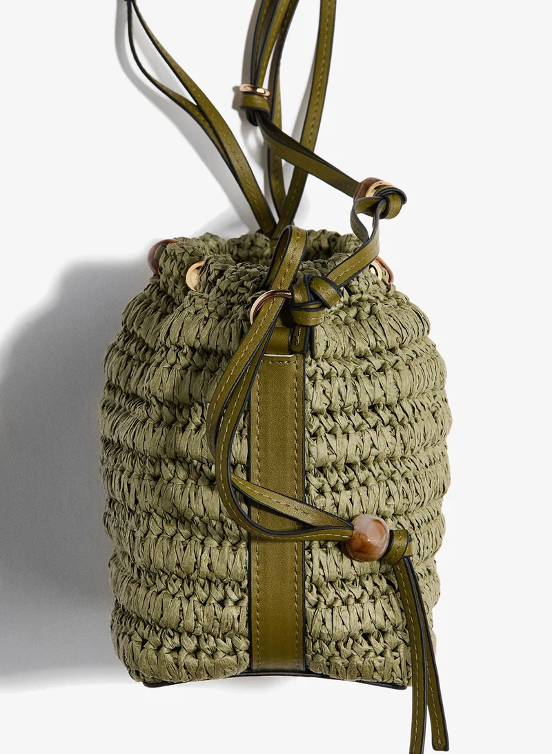 H&M Bead-detail straw crossbody bag