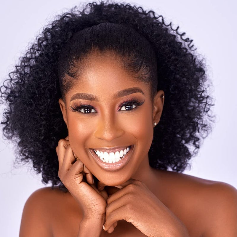 CECINILL Afro Puff kinky curly Drawstring Ponytail Extension for Black Women Synthetic Short Afro Kinkys Curly Afro Bun Extension Hairpieces Updo Hair Extensions with Two Clips(1B) - Image 1