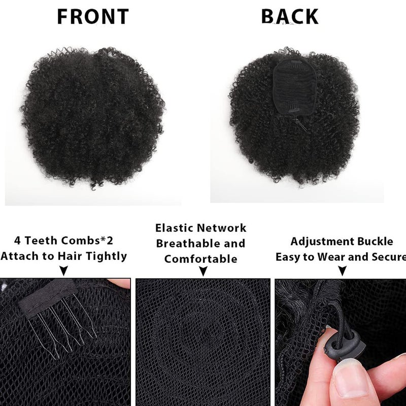CECINILL Afro Puff kinky curly Drawstring Ponytail Extension for Black Women Synthetic Short Afro Kinkys Curly Afro Bun Extension Hairpieces Updo Hair Extensions with Two Clips(1B) - Image 5