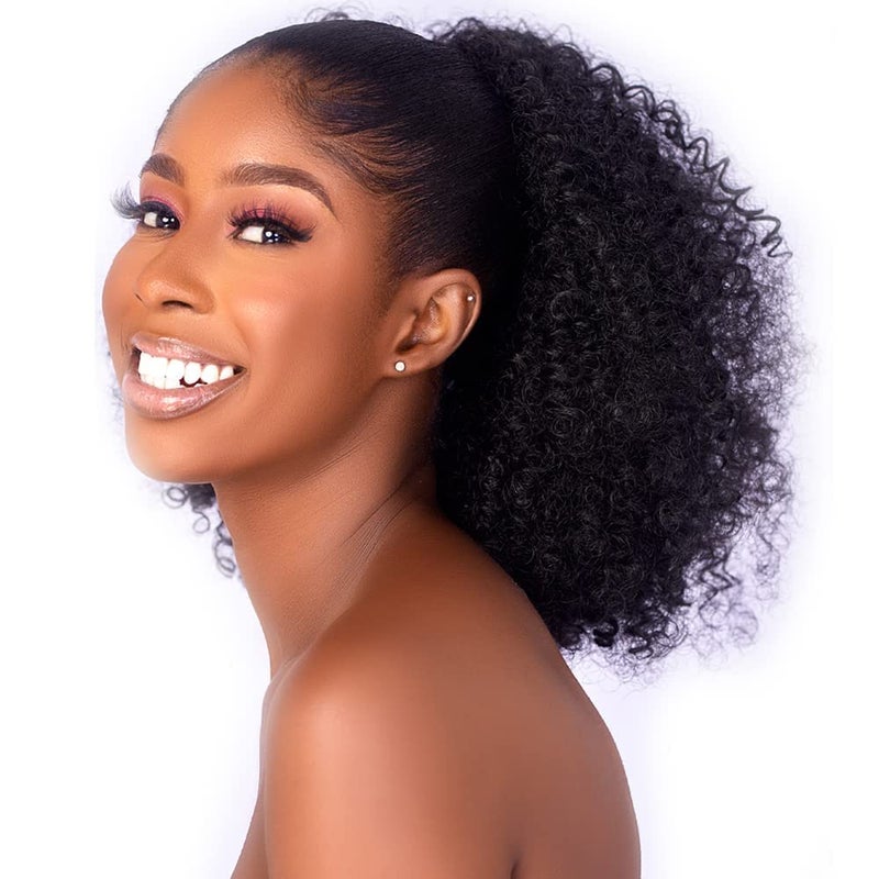 CECINILL Afro Puff kinky curly Drawstring Ponytail Extension for Black Women Synthetic Short Afro Kinkys Curly Afro Bun Extension Hairpieces Updo Hair Extensions with Two Clips(1B) - Image 3
