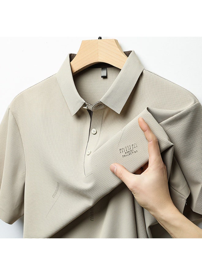 Uji Ice Silk Short Sleeve Polo Shirt Men's Casual Turn Collar Breathable Solid Color Summer  Comfortable - Image 2