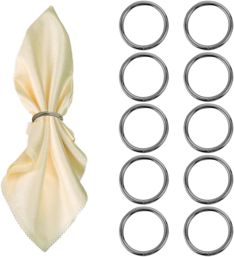 GERILKAI Grey Napkin Rings - 10 Pcs Stainless Steel Napkin Rings,Black Rotundity Metal Napkin Ring for Table Settings Wedding Christmas Party Dinner Table - Image 1