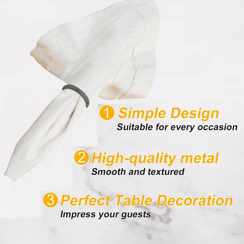 GERILKAI Grey Napkin Rings - 10 Pcs Stainless Steel Napkin Rings,Black Rotundity Metal Napkin Ring for Table Settings Wedding Christmas Party Dinner Table - Image 4