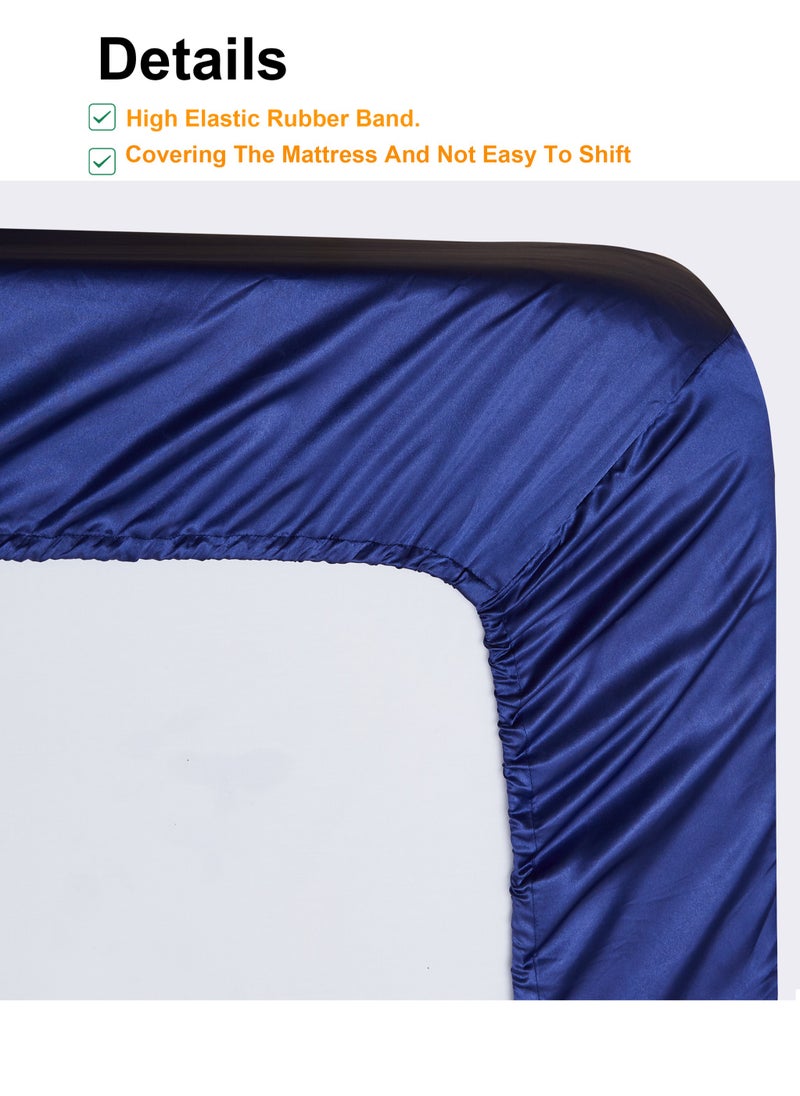 Arabest - 4 Piece Sheet & Pillowcase Sets Full Bedding Set 1 Flat Sheet 1 Fitted Sheet  2 Pillow Cases (50*75) Silky Satin blue - Image 1