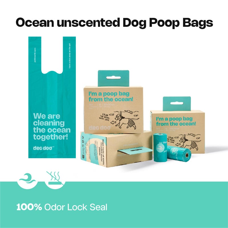 Deo Doo Dog Poop Bags with Handles 100% PCR from Ocean 12 Rolls 144 Counts Big Sizes Leak Proof and Extra Thick Waste Bags Refill Rolls for Walking Small Medium Large Dogs Cats Litter Unscented - Image 5