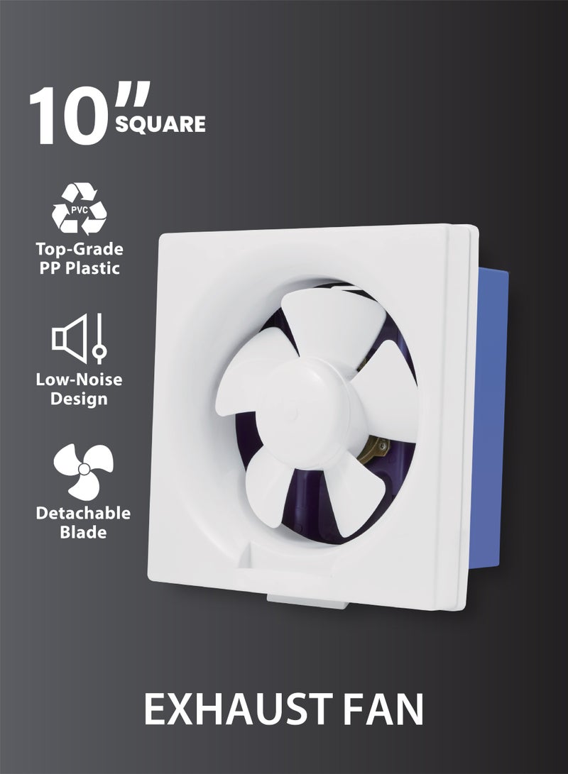 Flexy 10-Inch Square Exhaust Fan FEX1510WT with Top-Grade PP Plastic, Low-Noise Design, Detachable Blade, Efficient Ventilation, 2-Year Warranty - Image 3