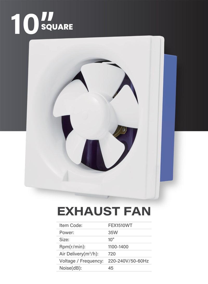 Flexy 10-Inch Square Exhaust Fan FEX1510WT with Top-Grade PP Plastic, Low-Noise Design, Detachable Blade, Efficient Ventilation, 2-Year Warranty - Image 4