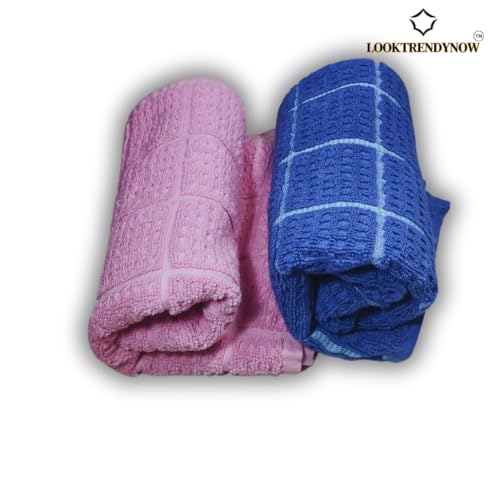 LookTrendyNow Super Soft Lint Free Quick Dry Gym Towel Combo Essence (Pink Dark Blue) |41X61 cms| Pack of 2 - Image 3
