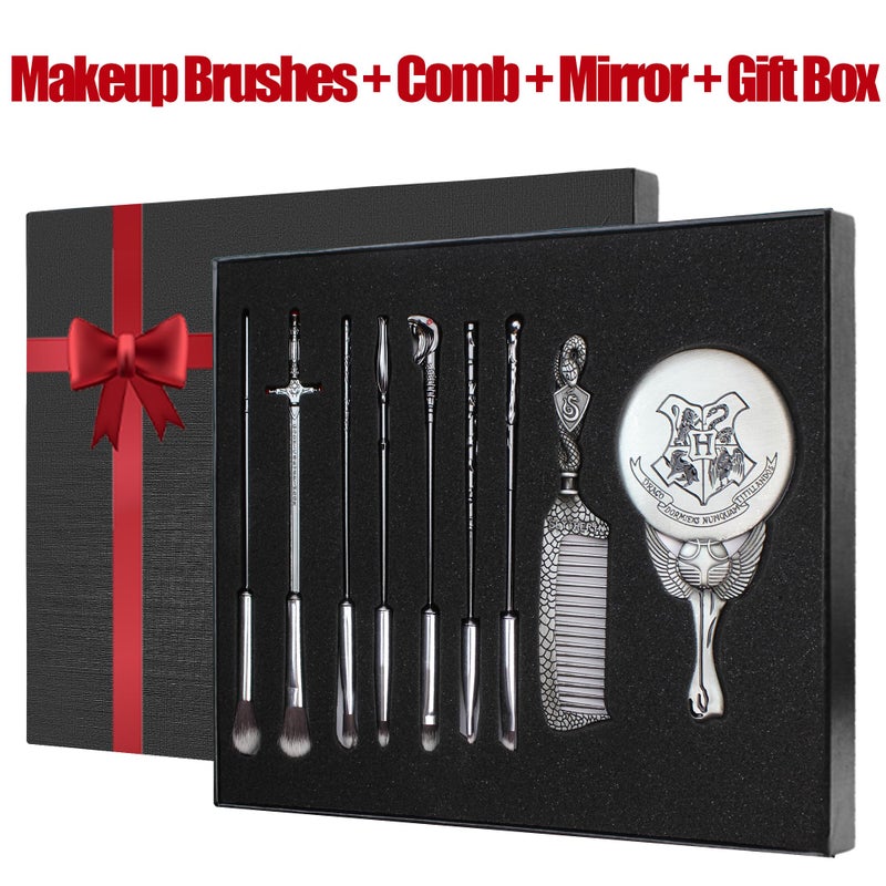 Hamowtux Pottter Makeup Brushes Harrry Gifts Comb Mirror with Gift Box for Eyeshadow Eyebrows Eyeliner Lips Concealer Contouring Highlighter Blending Wizard Wand Makeup Brushes Set - Image 2
