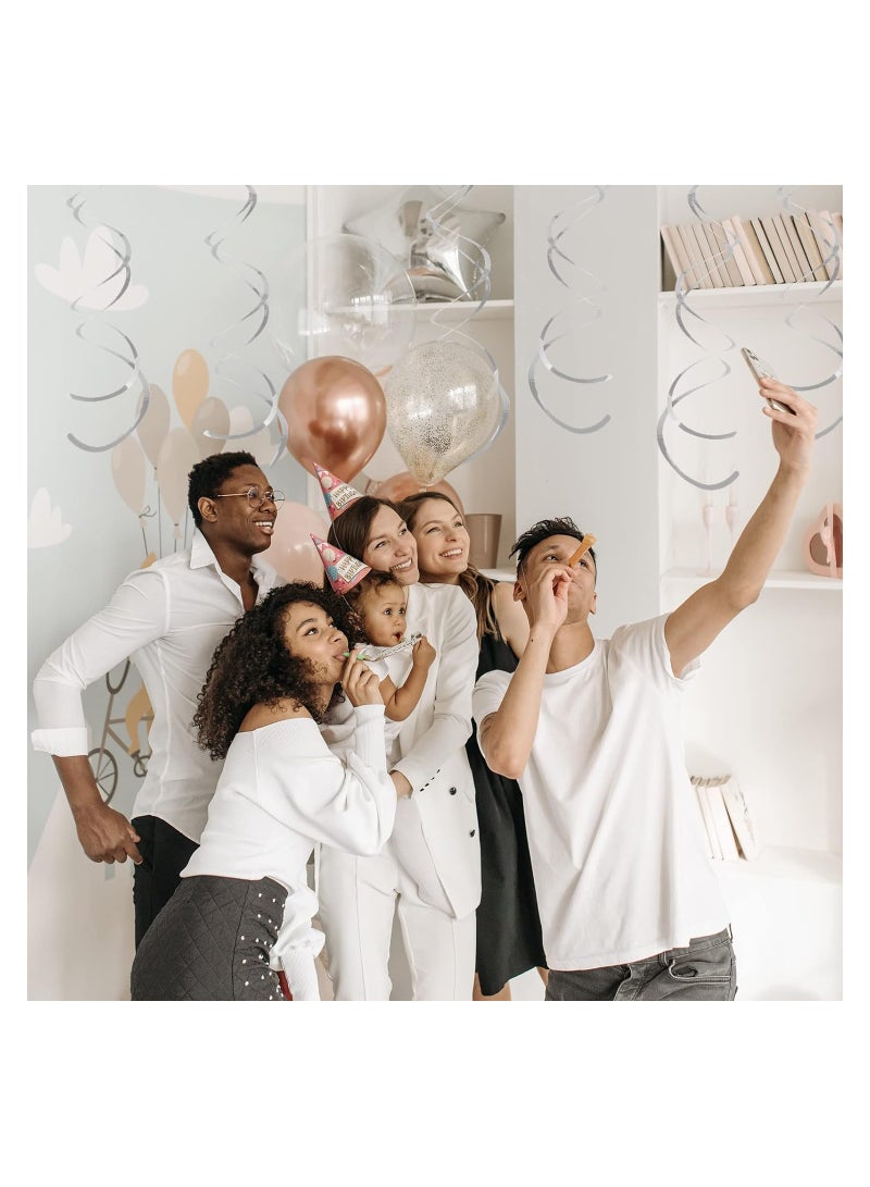 Zikra Party Swirl Decorations, 30Pcs Foil Swirl Hanging Decoration Plastic Streamer for Ceiling, Whirls Decorations for Birthday Wedding Anniversary Party Decorations, Metallic Hanging Swirl 22" - Image 2