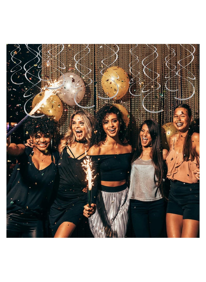 Zikra Party Swirl Decorations, 30Pcs Foil Swirl Hanging Decoration Plastic Streamer for Ceiling, Whirls Decorations for Birthday Wedding Anniversary Party Decorations, Metallic Hanging Swirl 22" - Image 3